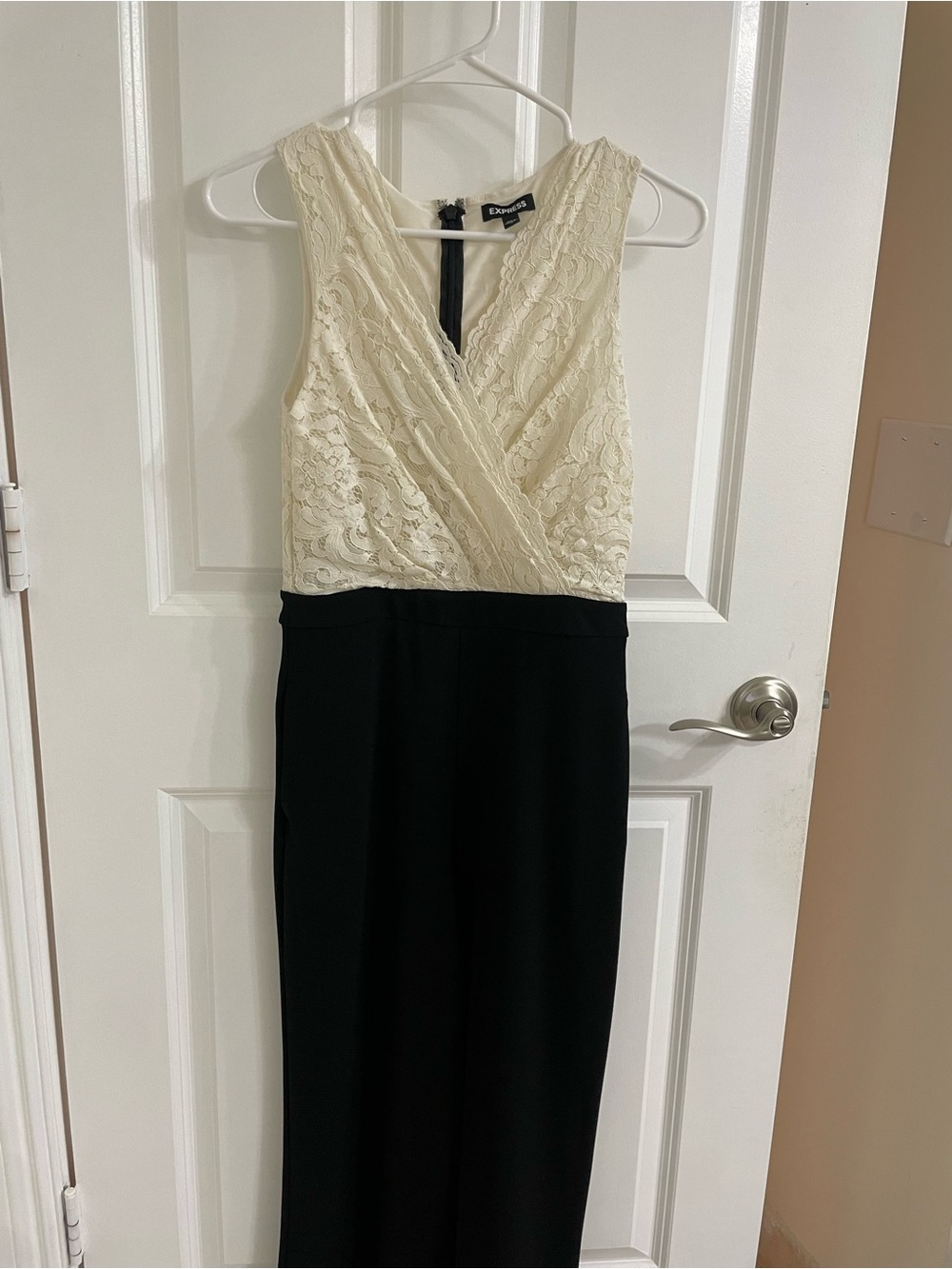 Express One-Shoulder Black & Cream Lace Dress